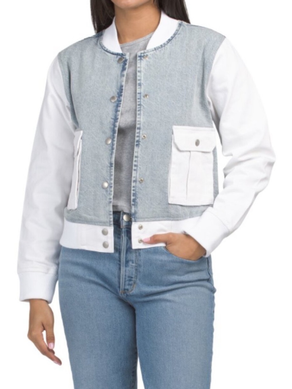 🔥BLUE REVIVAL Admiral Mixed Media Bomber Jacket
